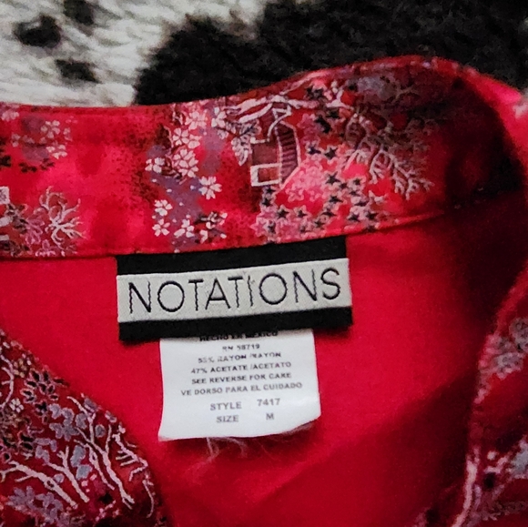 "NOTATIONS" WOMEN'S 80'S/90'S ORIENTAL BUTTON UP TUNIC - RED MULTI - Picture 5 of 5